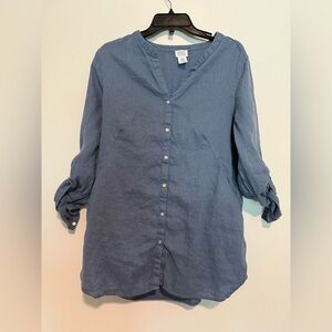 Sigrid Olsen Button-Down Linen Shirt Size Large  Linen Button-up Top